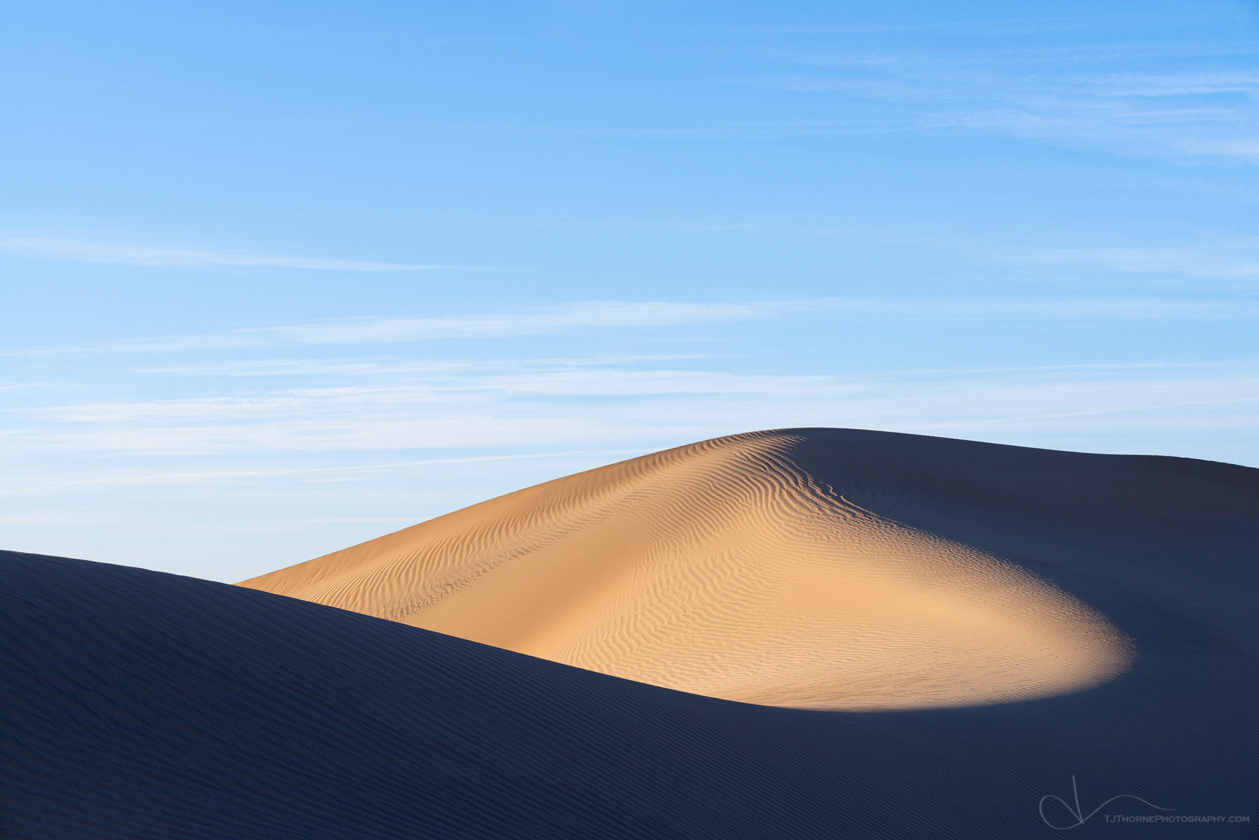 Early evening light on Mesquite Sand Dunes in Death Valley National Park, California.